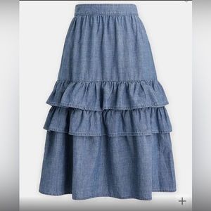 J Crew Chambray Tiered Ruffle Skirt M